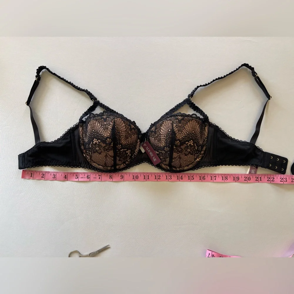 Adore Me Women’s Kimmy Push Up Balconette Black Lace Bra Size 32DD NWT